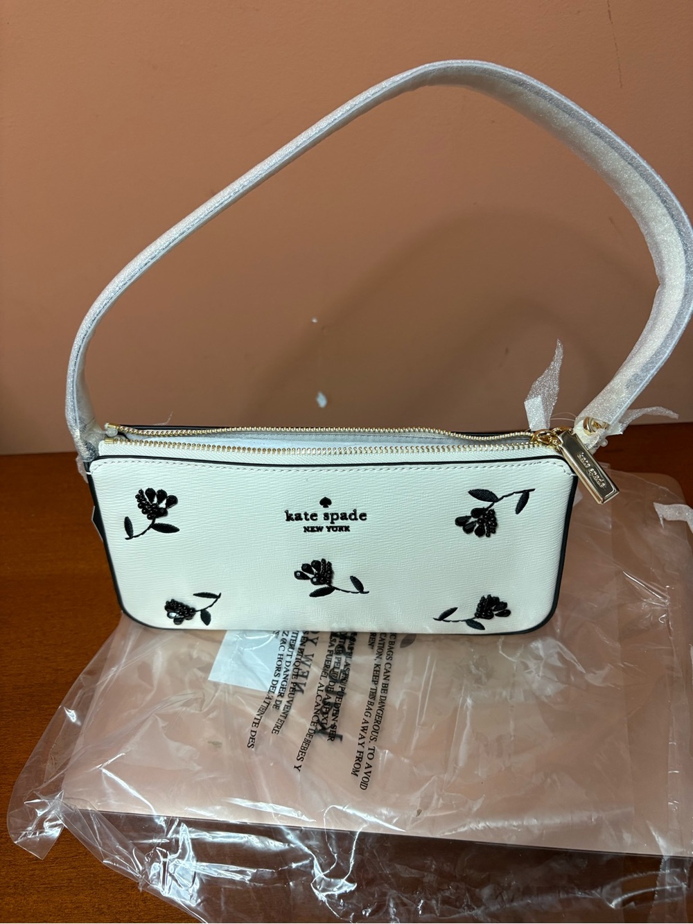 kate spade White Floral Shoulder Bag with Black Accents